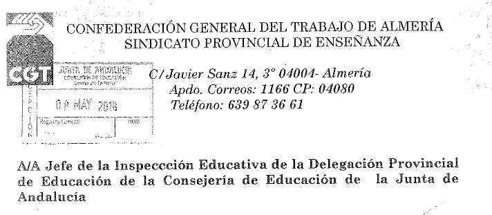 CGT ha denunciado en la Delegación Provincial de Educación de Almería las instrucciones de algunas directivas de centros educativos para que se pongan las notas antes del 14 de mayo.