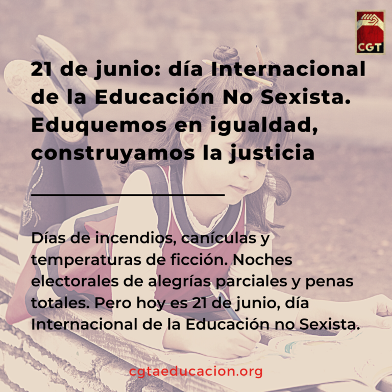 21 de junio: día Internacional de la Educación No Sexista. Eduquemos en igualdad, construyamos la justicia
