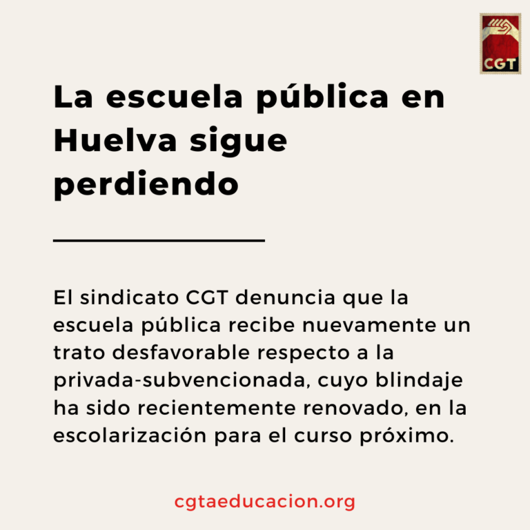 La escuela pública en Huelva sigue perdiendo