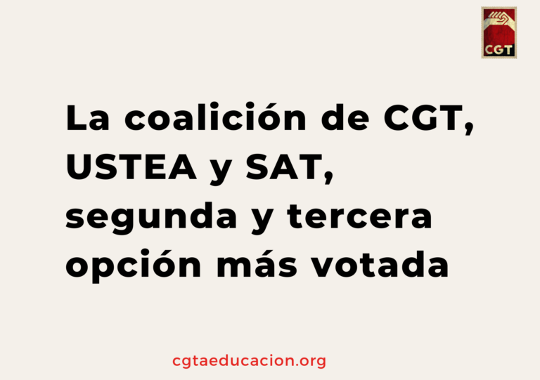La coalición de CGT, USTEA y SAT, segunda y tercera opción más votada