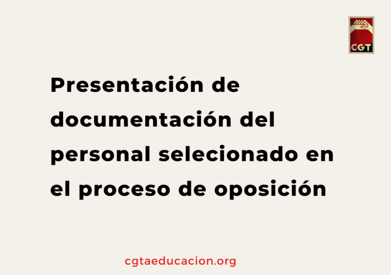 Presentación de documentación del personal seleccionado en el proceso de oposición