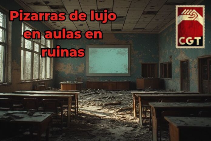 Pantallas digitales Pizarras de lujo en aulas en ruinas. El negocio de alguien a costa del erario público.