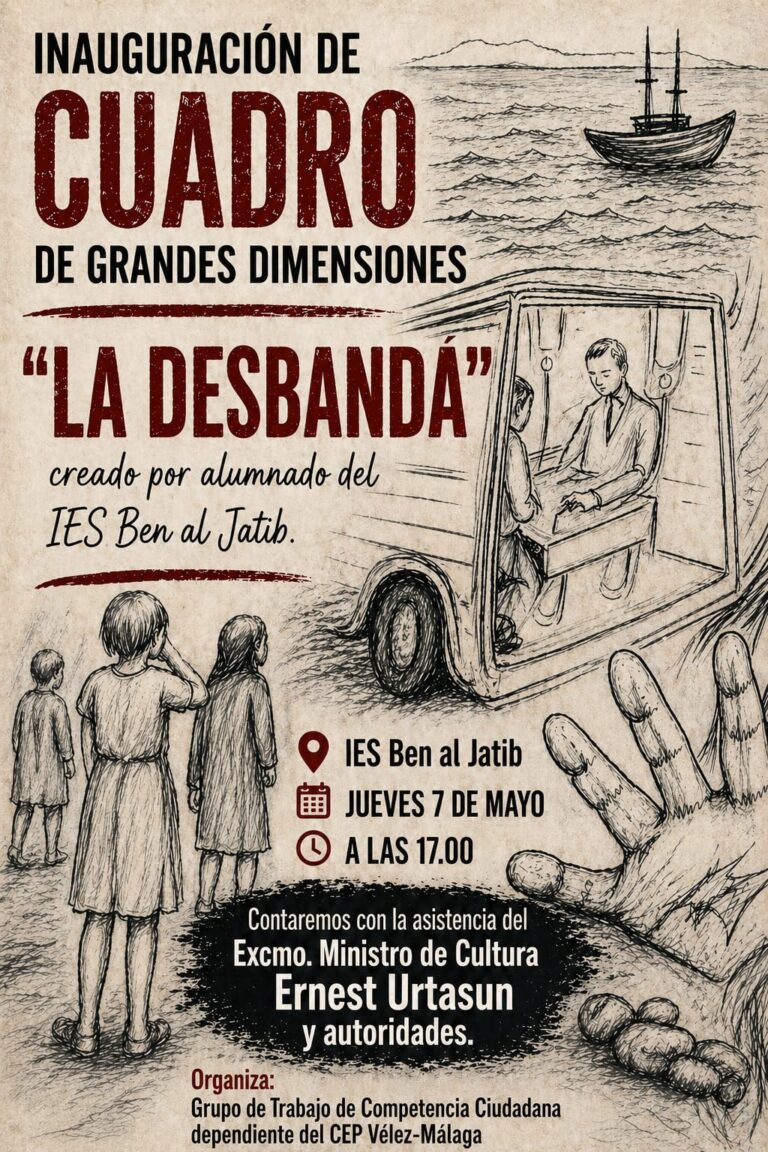 Alumnado de 4º ESO del IES Ben Al Jatib trabajando en el mural colectivo sobre la Desbandá.
