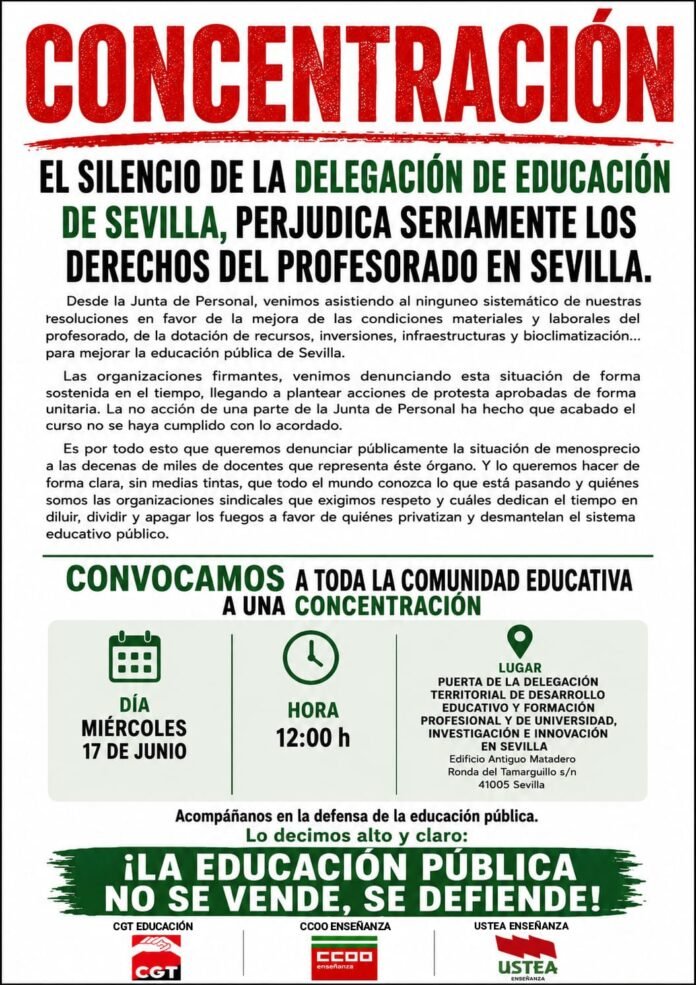 Concentración Delegación Sevilla Concetracion de CGT, CCOO y USTEA, en contra de la Delegación de Educación de Sevilla.