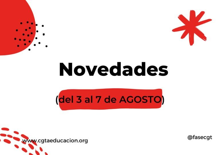 NOVEDADES (del 3 al 7 de Agosto)