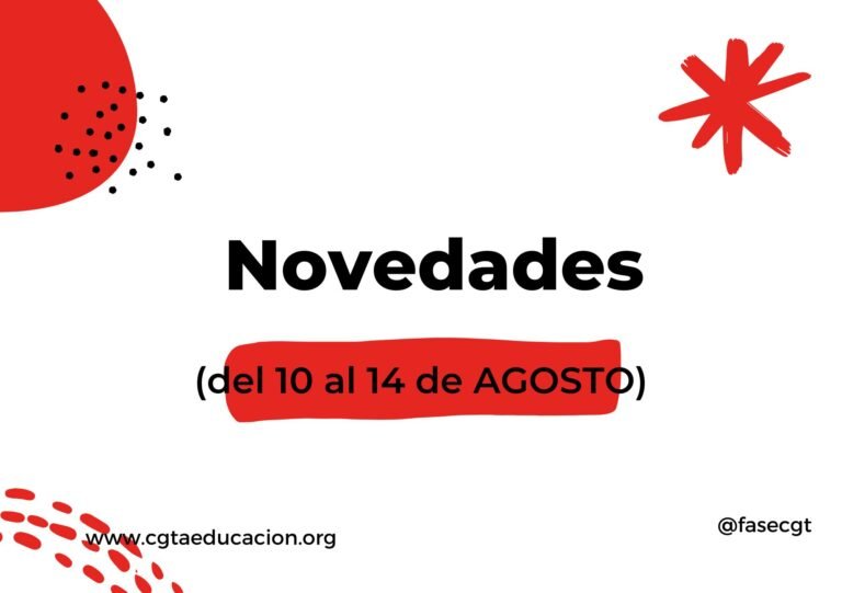 NOVEDADES (del 10 al 14 de Agosto)