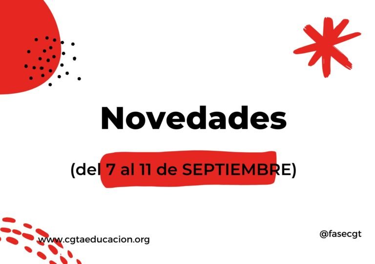 NOVEDADES (del 7 al 11 de Septiembre)