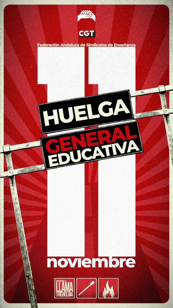 CGT Enseñanza convoca huelga educativa el 11 de noviembre en Andalucía por la educación pública