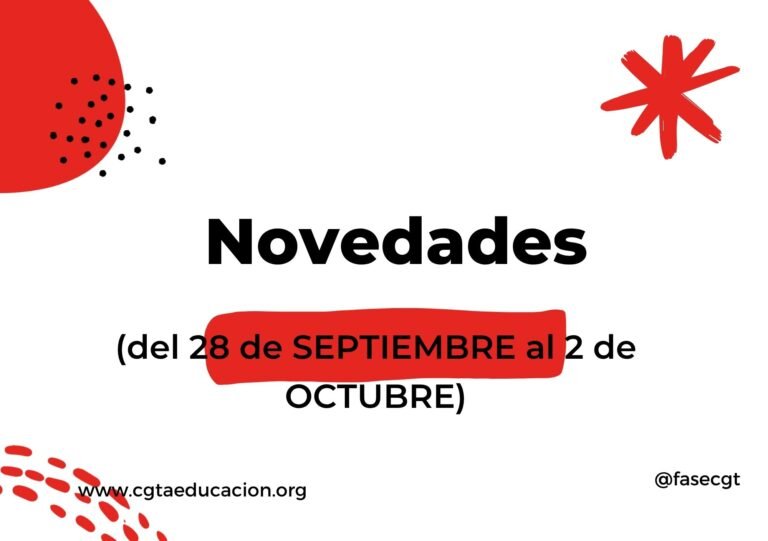 NOVEDADES (del 28 de Septiembre al 2 de Octubre)